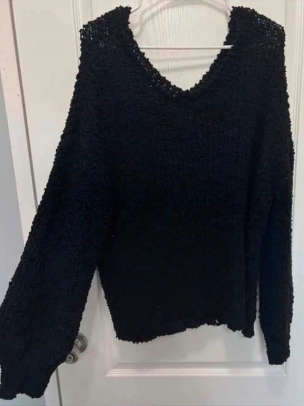 SHEIN Black V-Neck Textured Knit Sweater